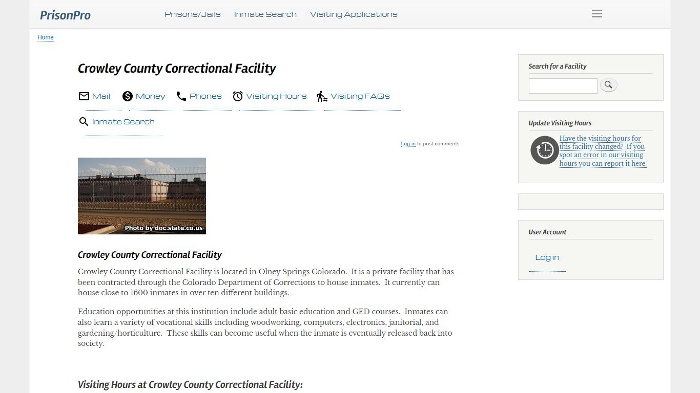 Crowley County Correctional Facility Visiting hours ...